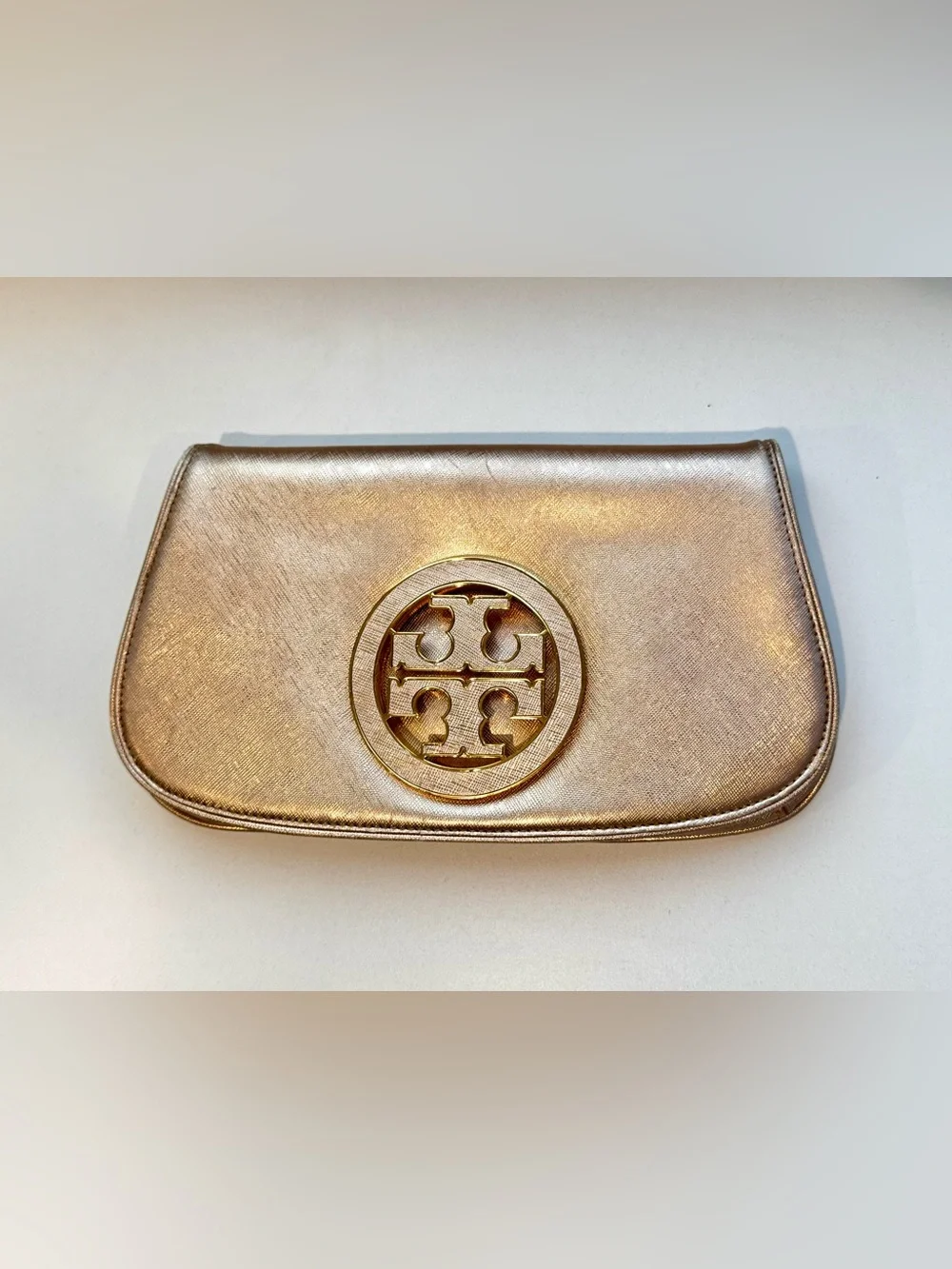 Tory Burch Vintage Metallic Gold Crossbody with Logo Medallion